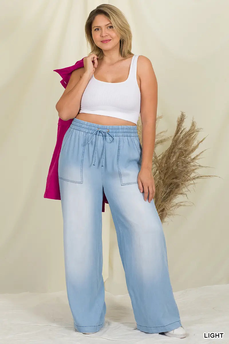 Curvy Wide leg Chambray Pants