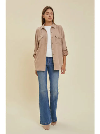Alina Faux Suede Button Down
