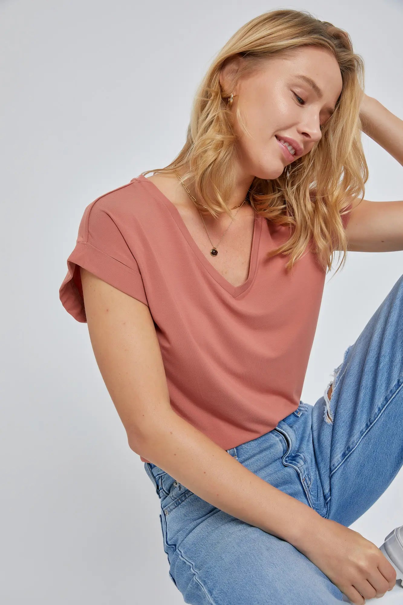 Bamboo V-neck Oversized Tee