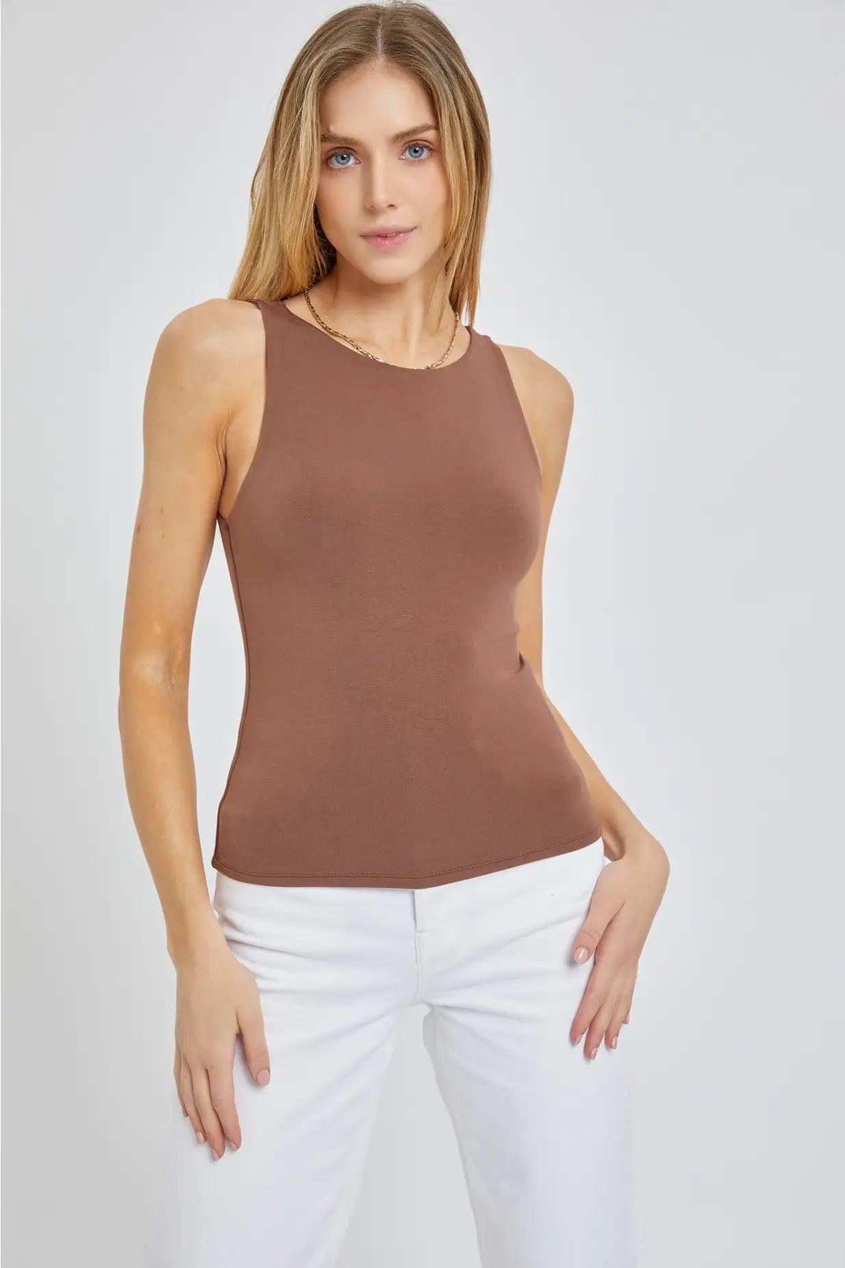 Double Lined Boat Neck Knit Tank