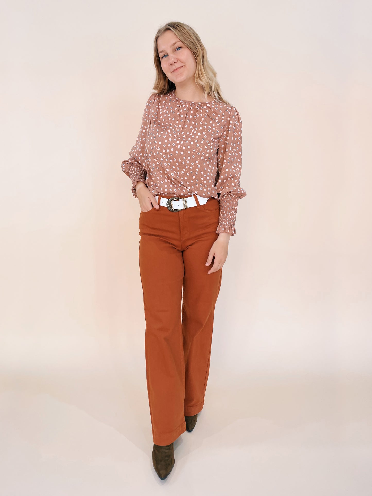 Judy Blues HR Wide Leg Pants - Rust