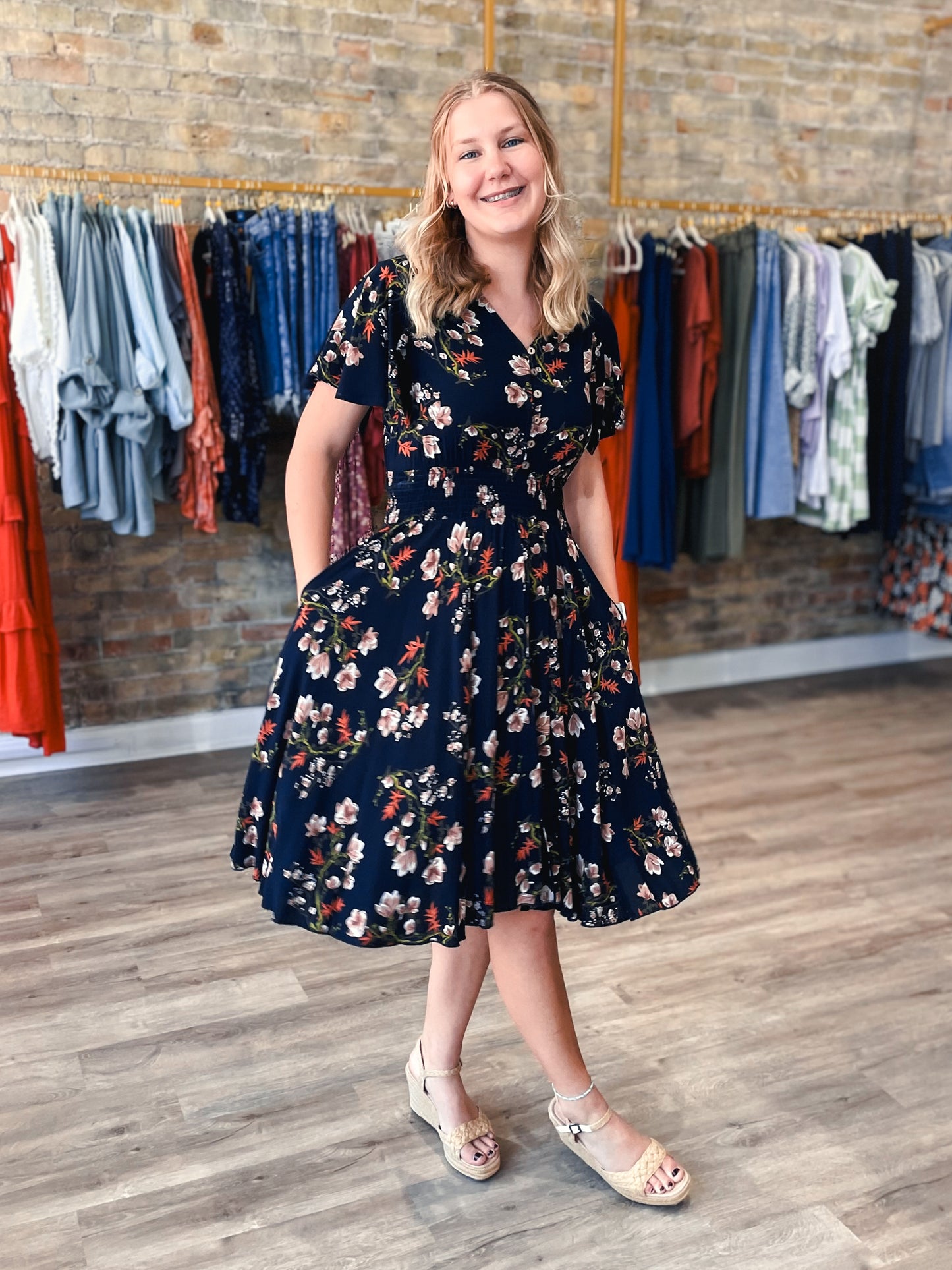 Floral SL Dress Elastic Waist