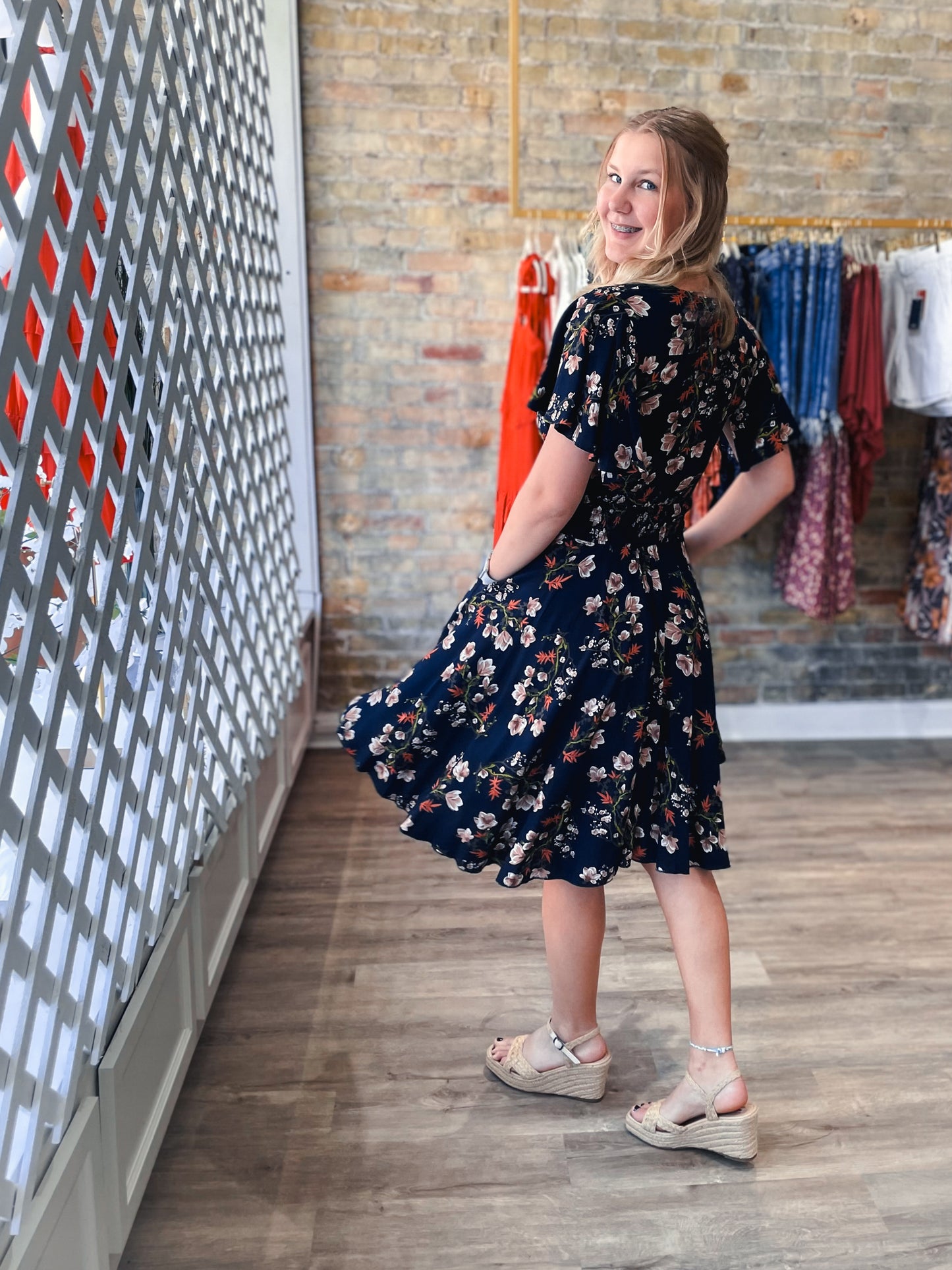 Floral SL Dress Elastic Waist
