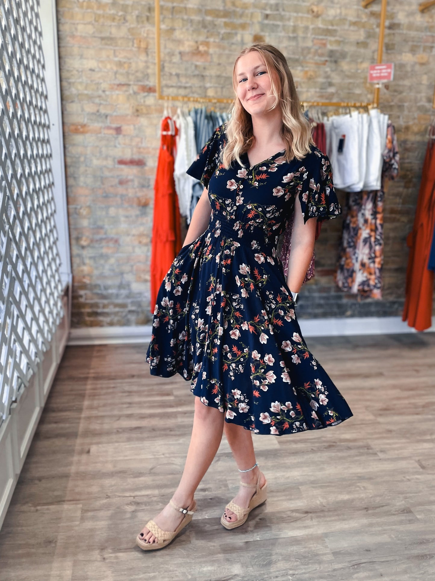 Floral SL Dress Elastic Waist