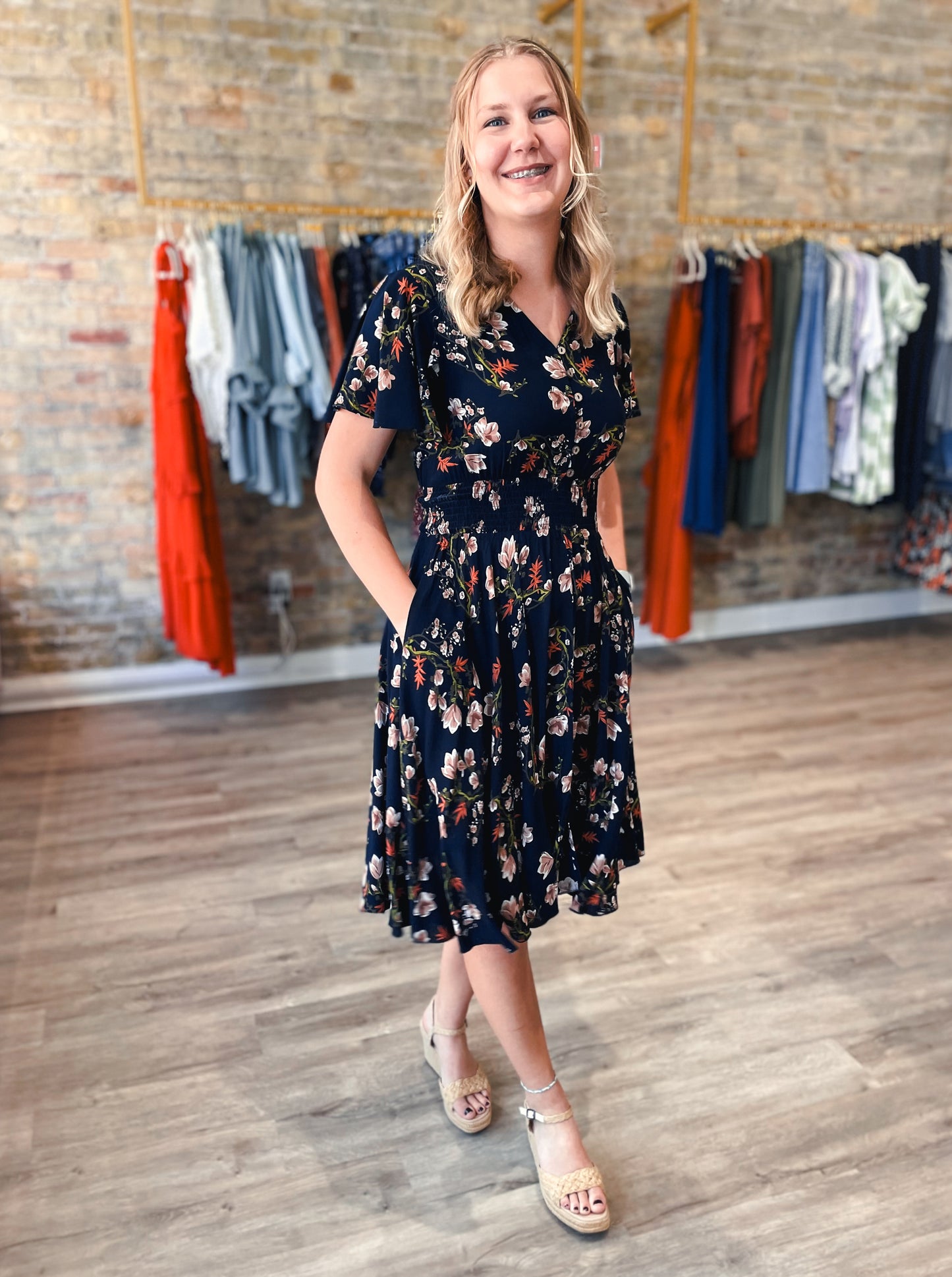 Floral SL Dress Elastic Waist