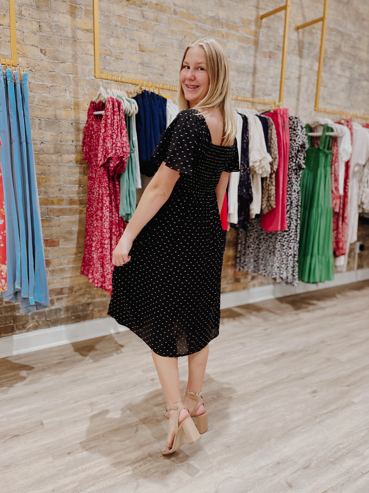 Embroidered Polka Dot Dress