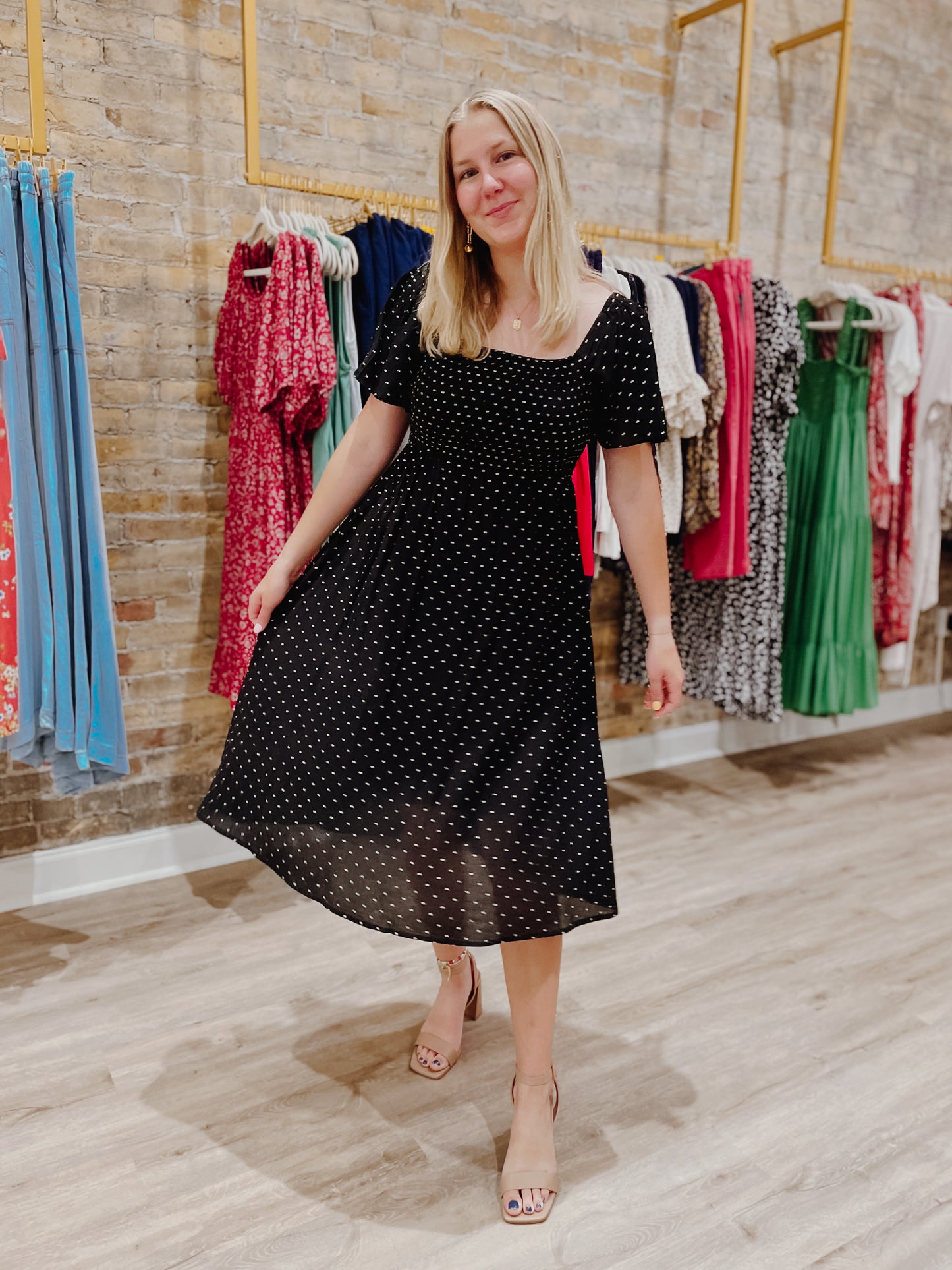 Embroidered Polka Dot Dress
