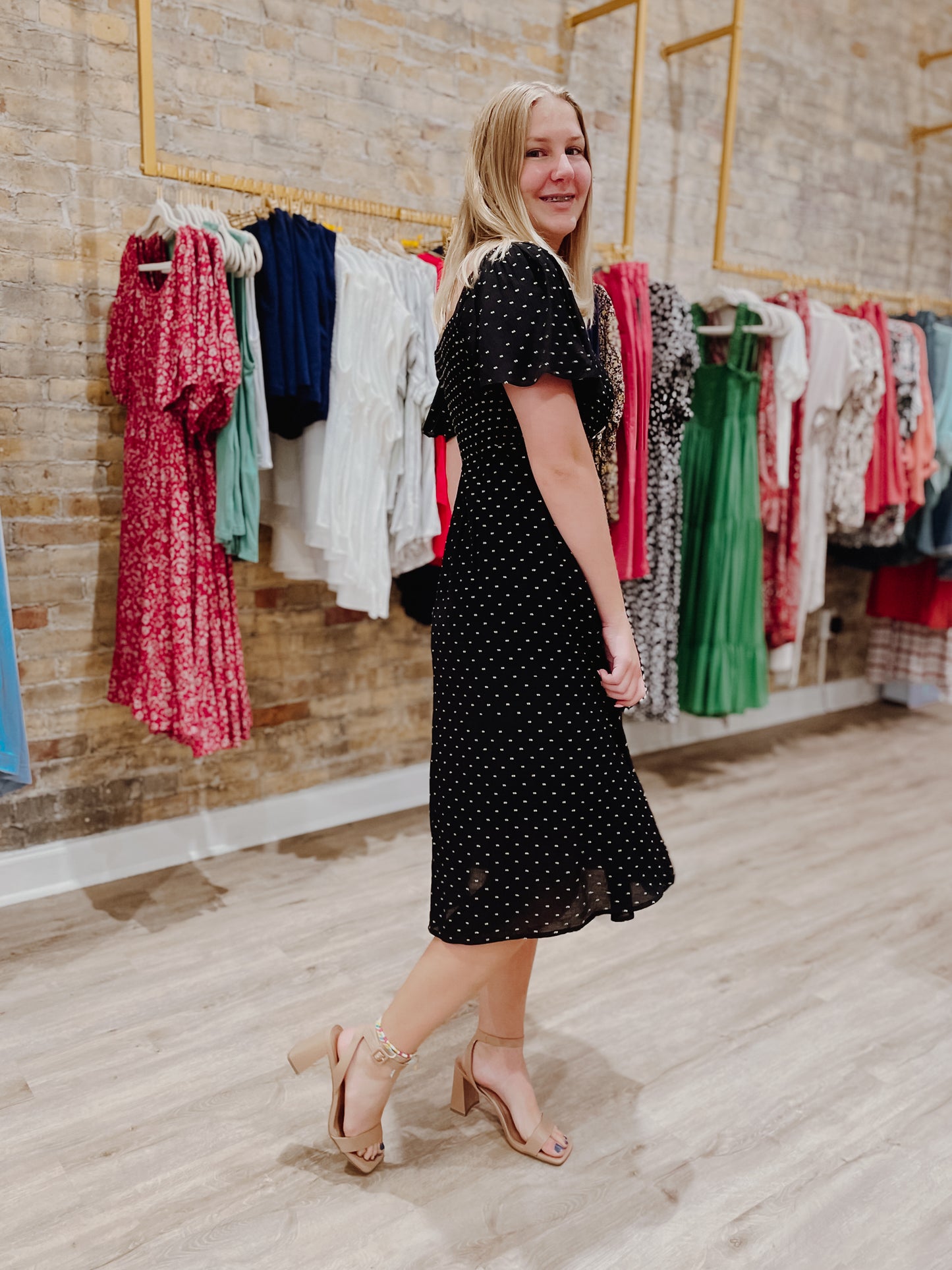 Embroidered Polka Dot Dress