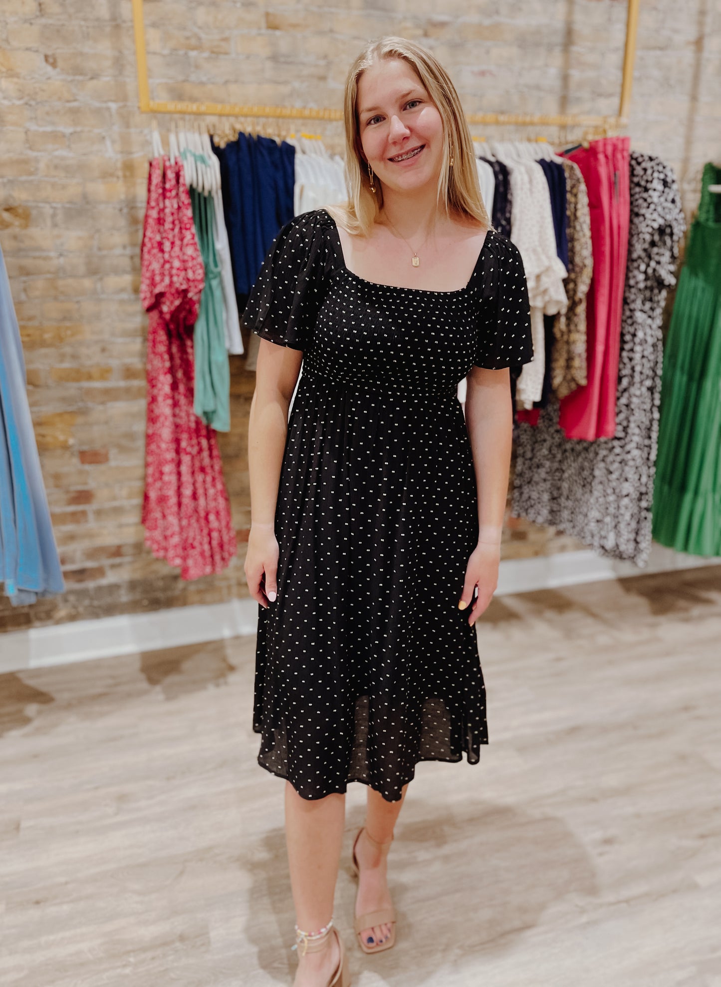 Embroidered Polka Dot Dress