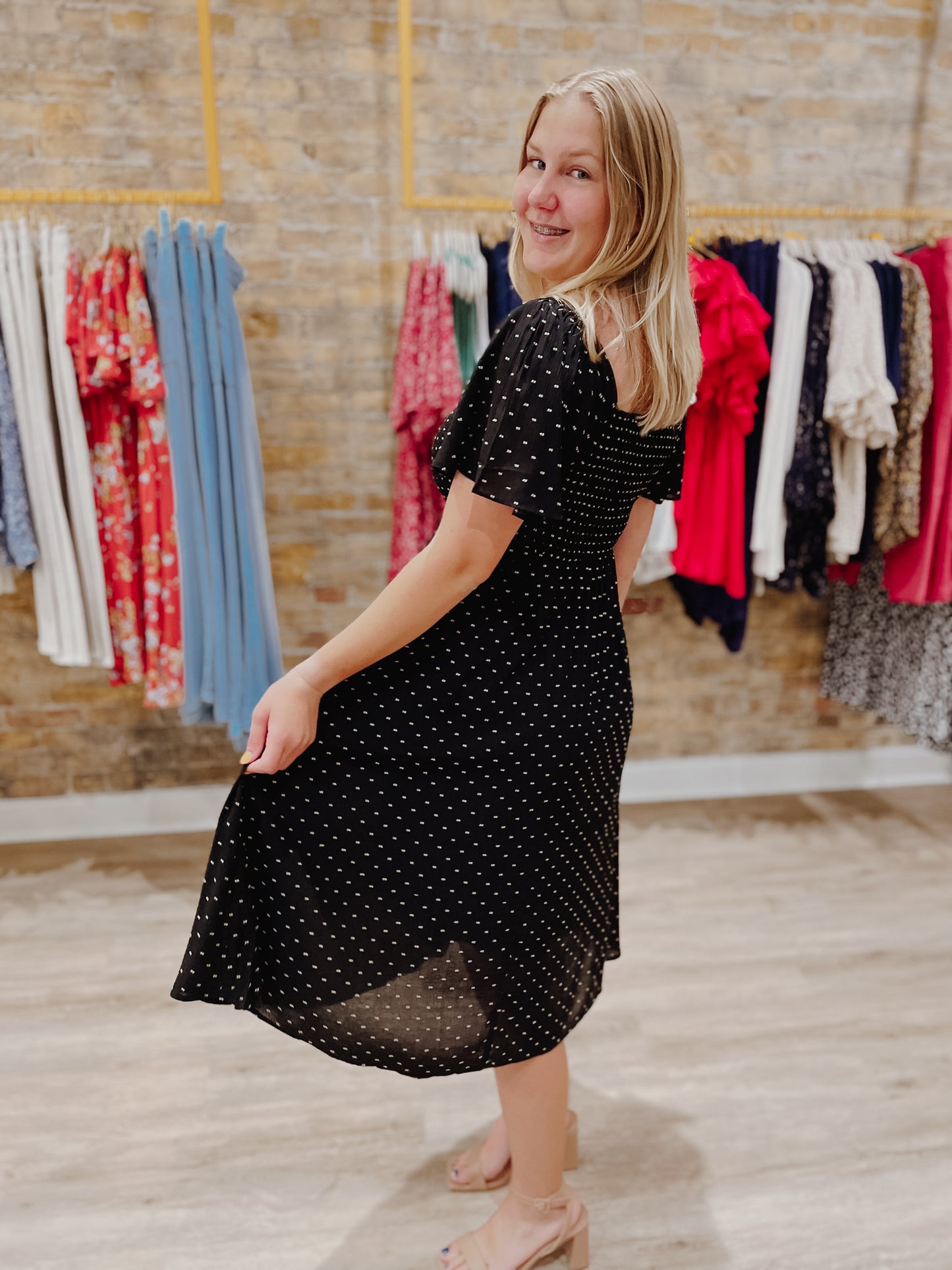 Embroidered Polka Dot Dress