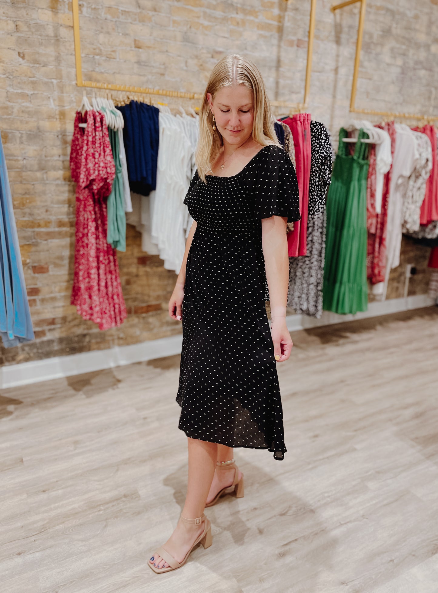 Embroidered Polka Dot Dress