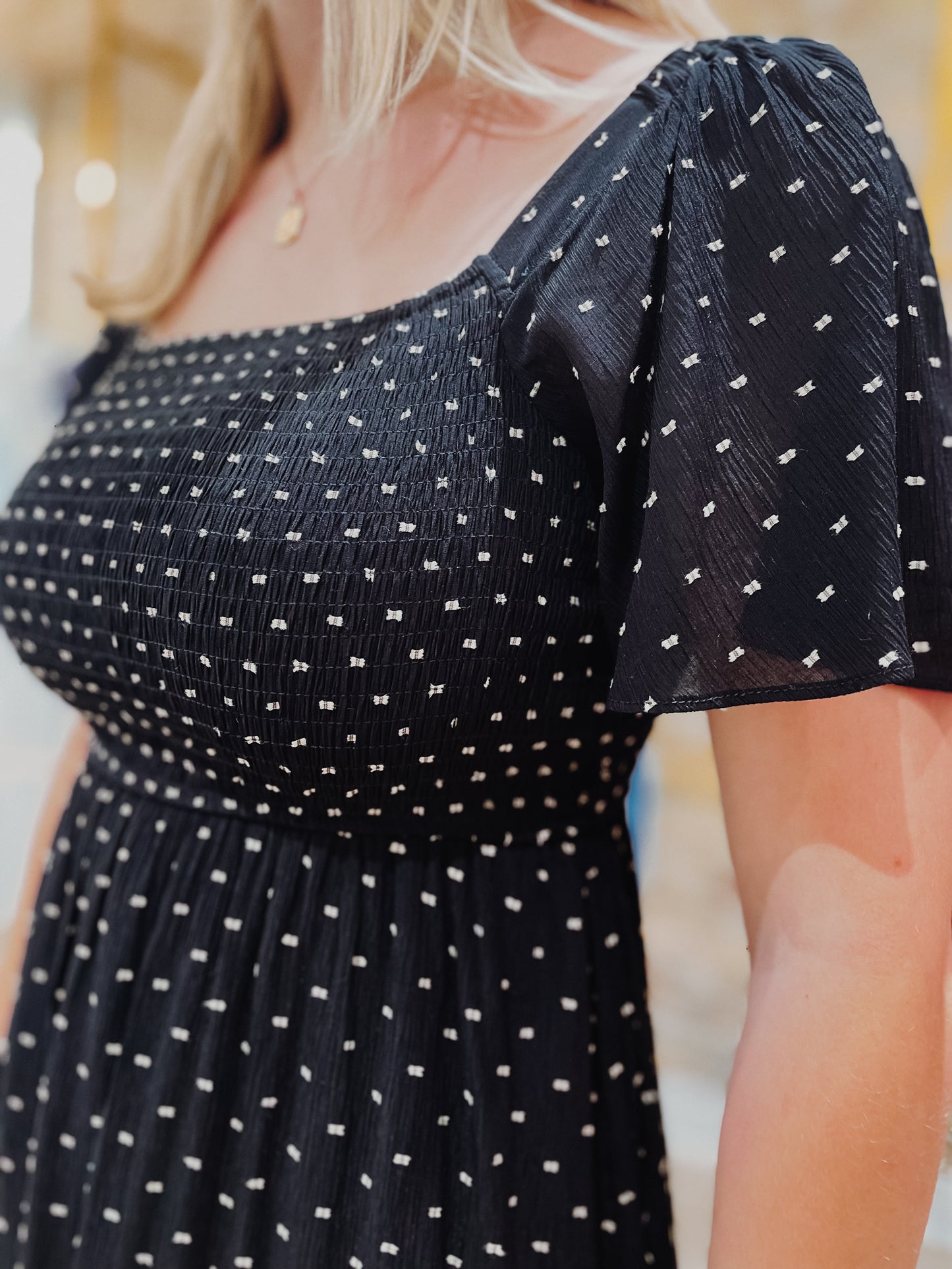 Embroidered Polka Dot Dress
