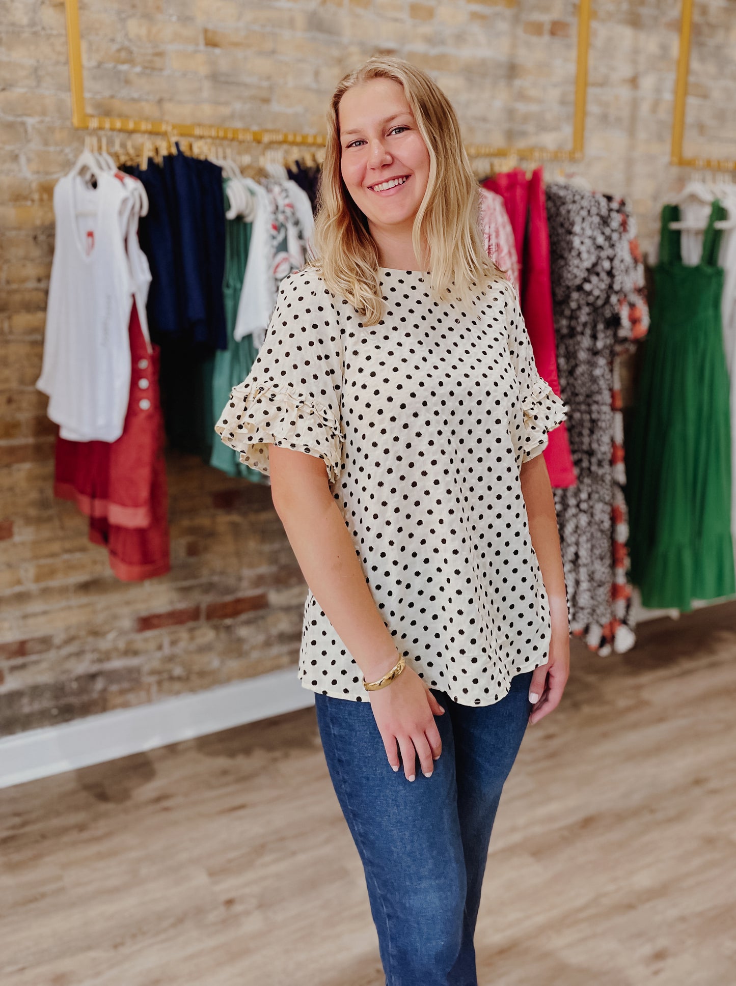 Polka Dot Round Neck Top