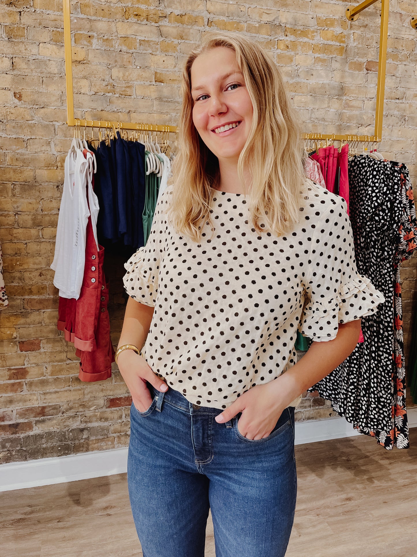 Polka Dot Round Neck Top