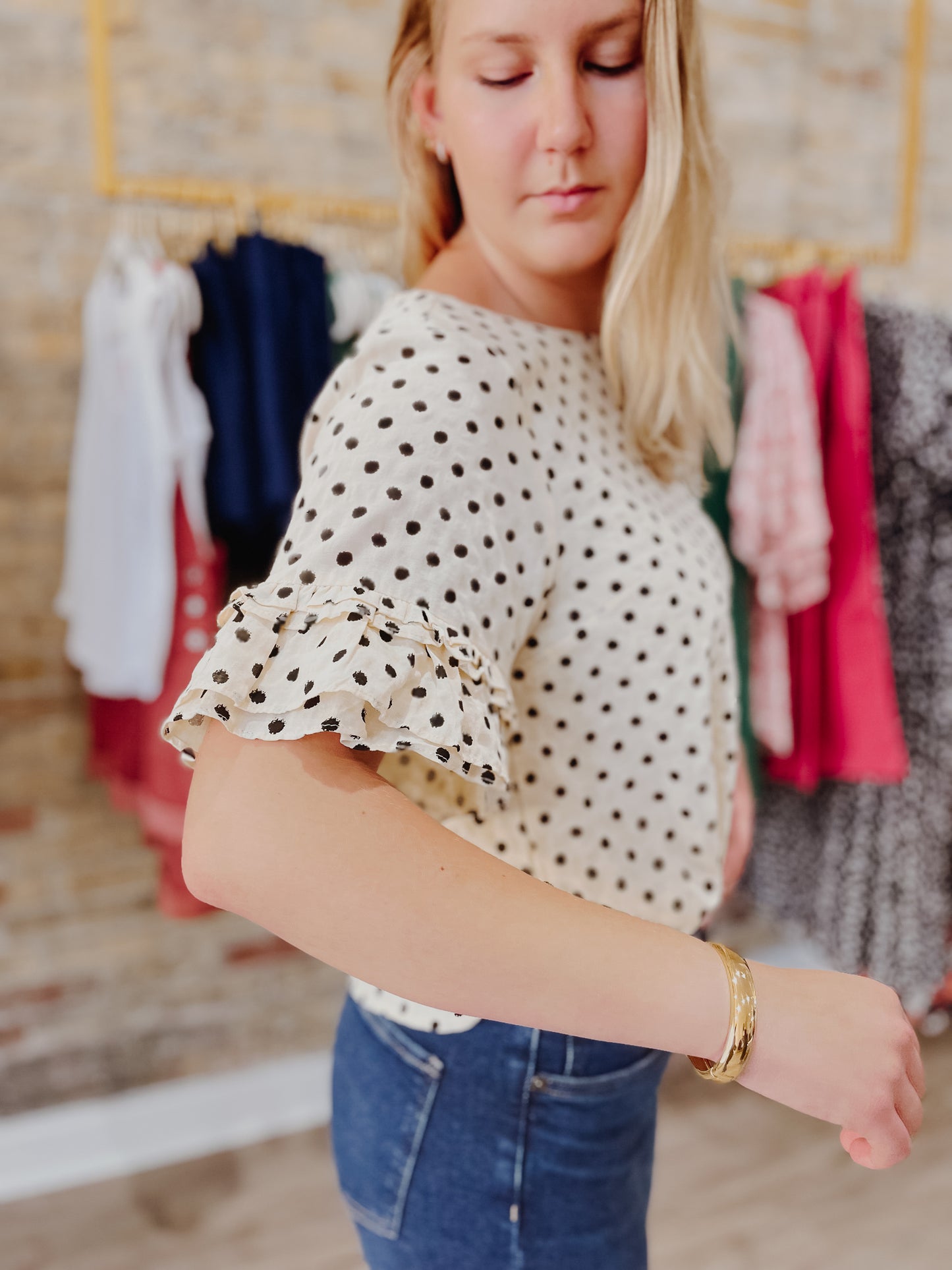 Polka Dot Round Neck Top