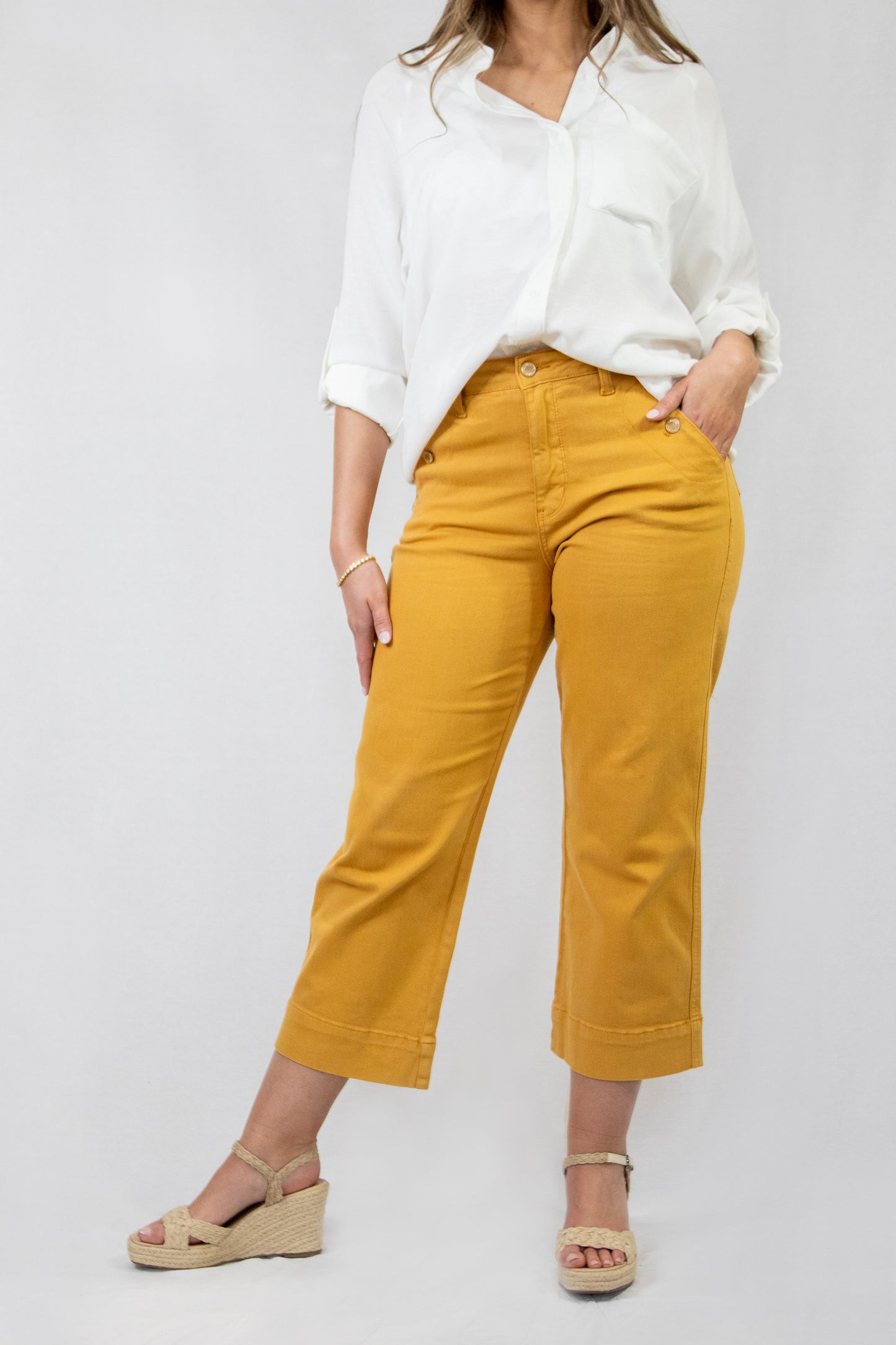 JB Mustard cropped wide leg pants