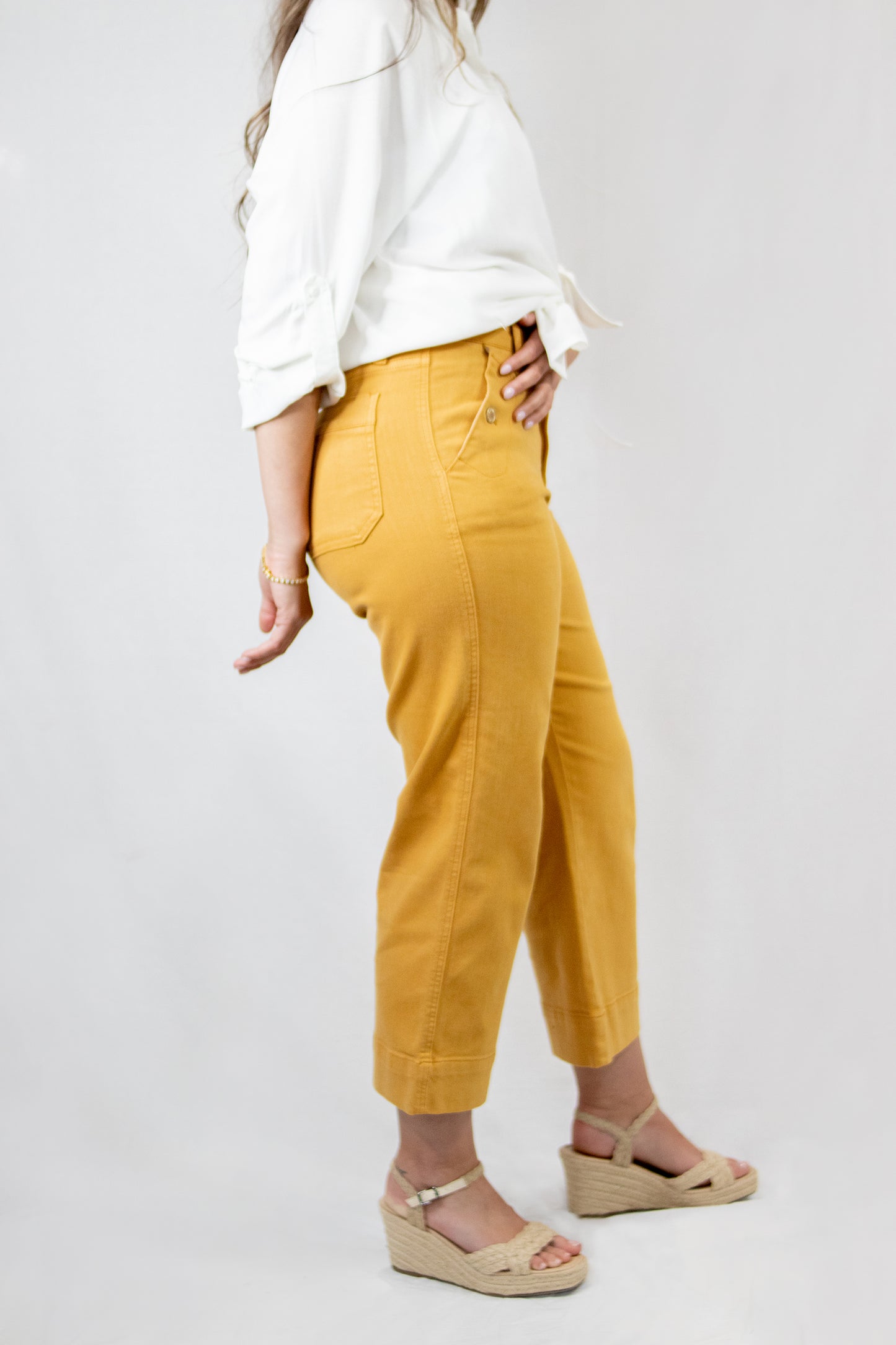 JB Mustard cropped wide leg pants