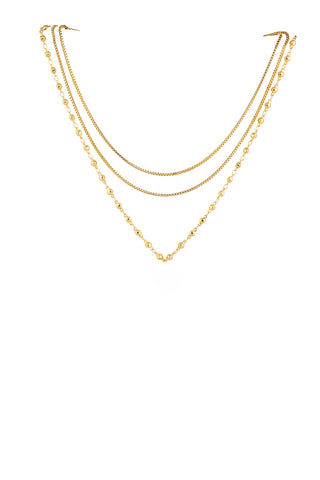 Gold 3-in-1 layered necklace on white background