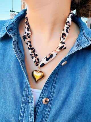 Leopard Scarf Necklace - brown