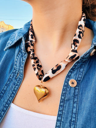 Leopard Scarf Necklace - brown
