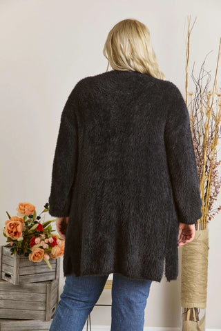 Curvy Fuzzy Solid Open Cardigan