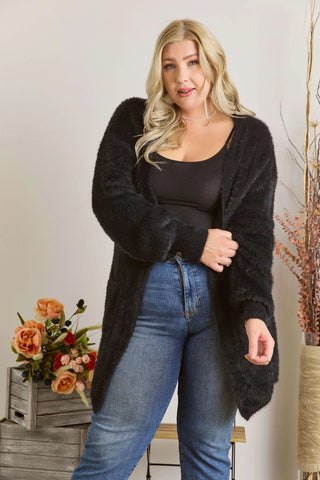 Curvy Fuzzy Solid Open Cardigan