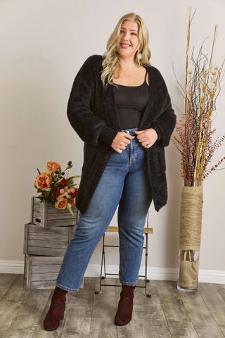 Curvy Fuzzy Solid Open Cardigan