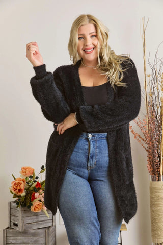 Curvy Fuzzy Solid Open Cardigan