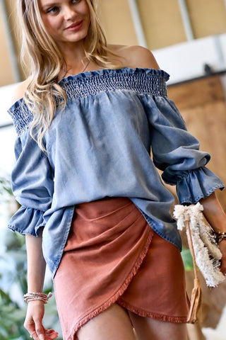 Off Shoulder Denim Blouse