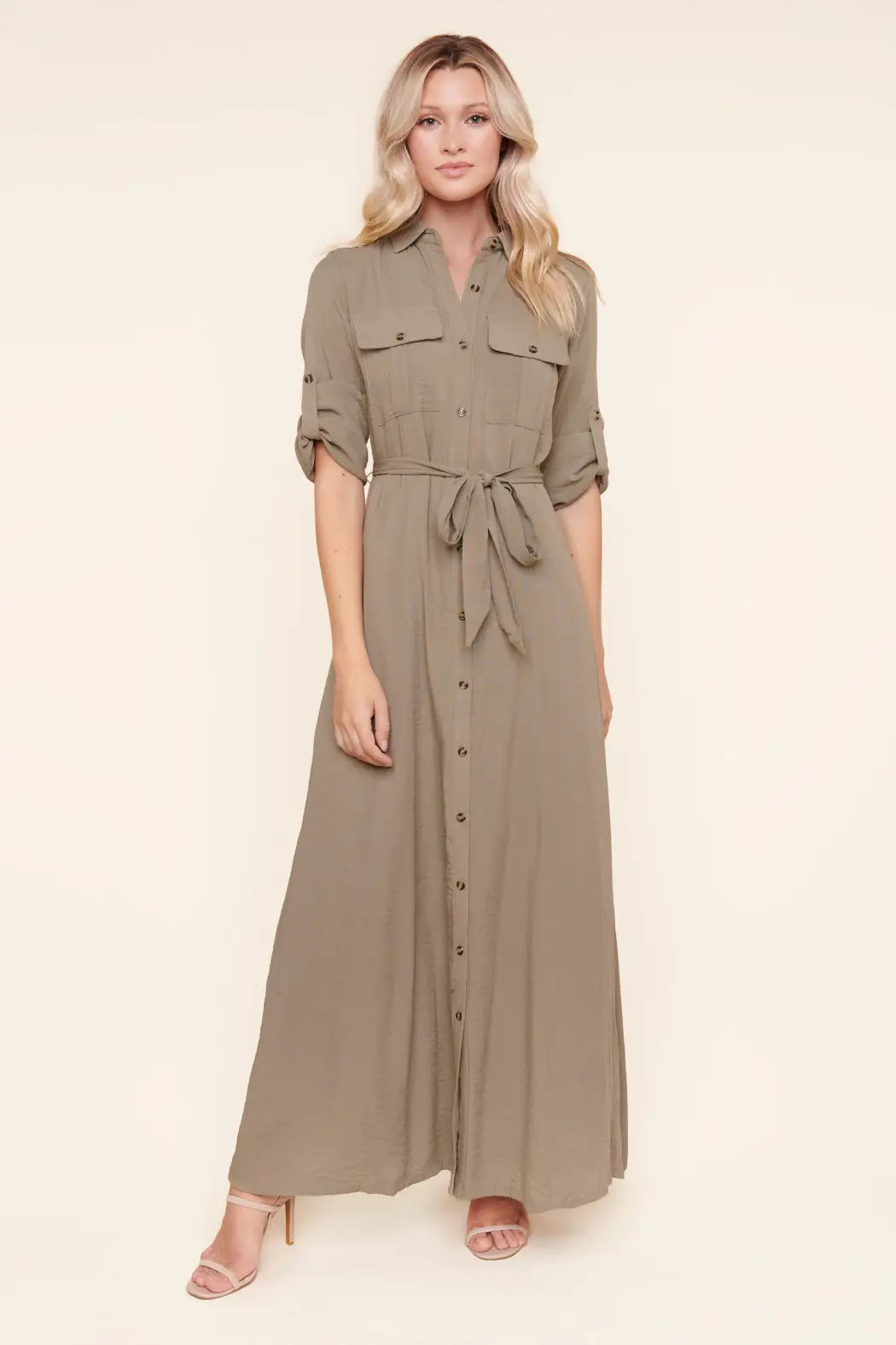 Safari Button Front Maxi Dress