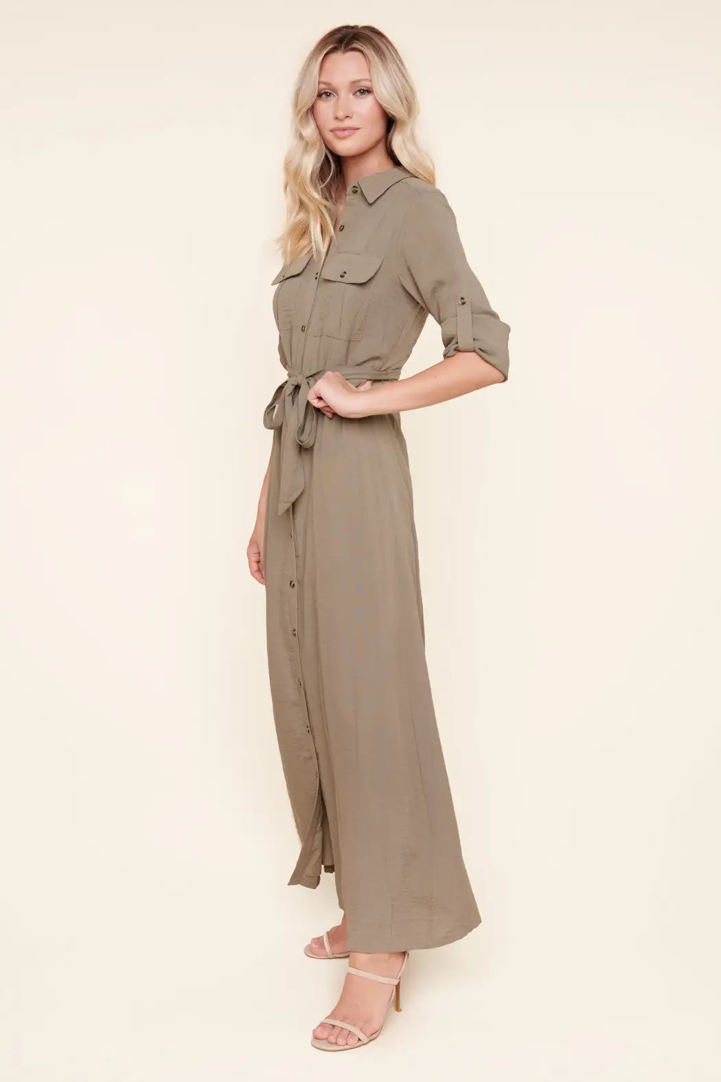 Safari Button Front Maxi Dress