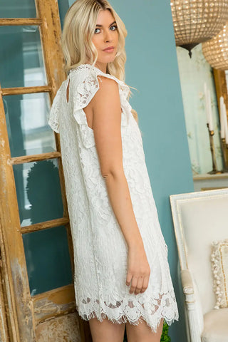 Mock Neck Ruffle Cap Lace Dress