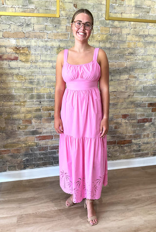 Heidi Bubblegum Pink Cotton Eyelet Dress
