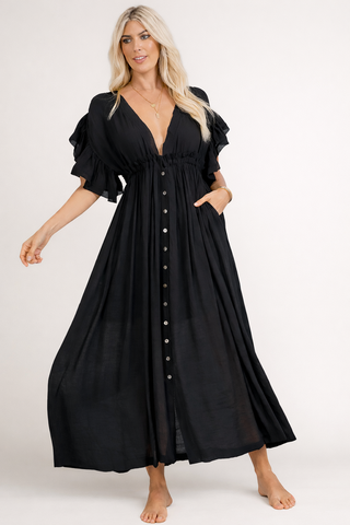 Women's deep v neck ruffle maxi dress — Brightter Boutique Jefferson WI