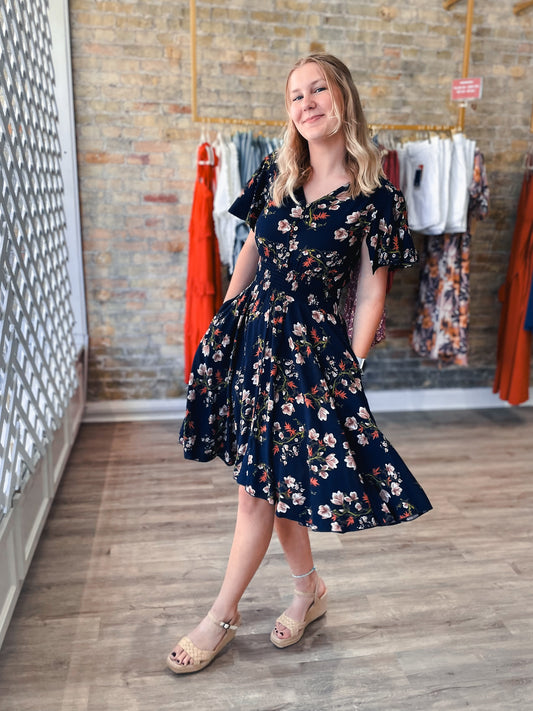 Floral SL Dress Elastic Waist