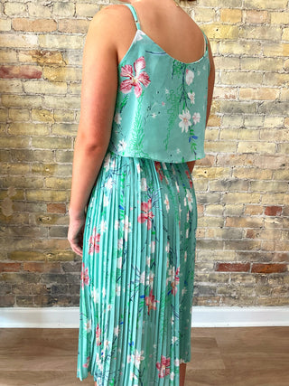 Back view of Isla pleated dress with cami top