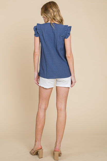 Ruffle S Sleeve VNeck Top