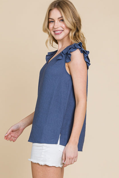 Ruffle S Sleeve VNeck Top