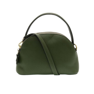 Larissa Crossbody by Joy Susan in rich pebble-grain vegan leather with brass zipper detail — available at Brightter Boutique. Olive color. 