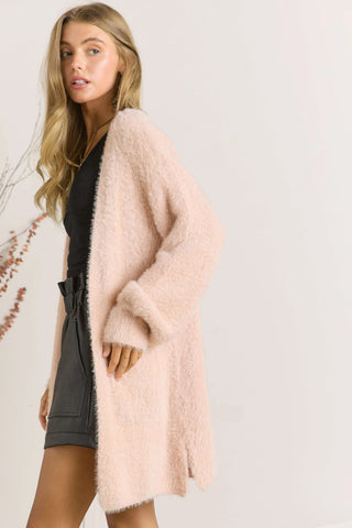 Curvy Fuzzy Solid Open Cardigan