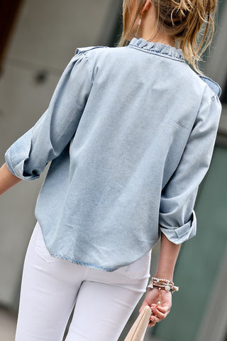 Denim ruffle blouse