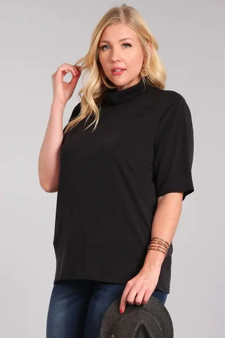 Plus Solid Knit Turtle Neck Top