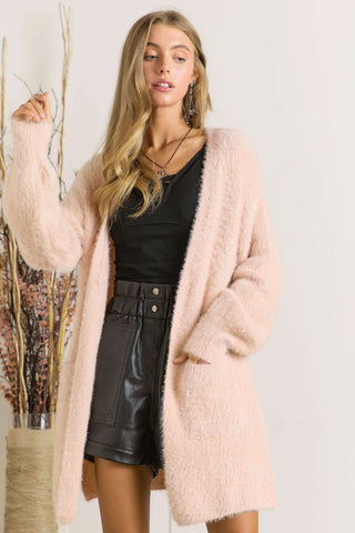 Curvy Fuzzy Solid Open Cardigan
