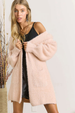 Curvy Fuzzy Solid Open Cardigan