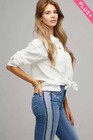 Curvy Textured Button Down Shirt