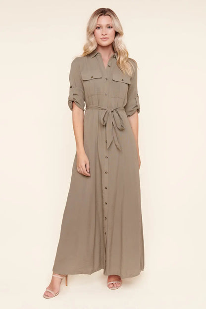 Safari Button Front Maxi Dress