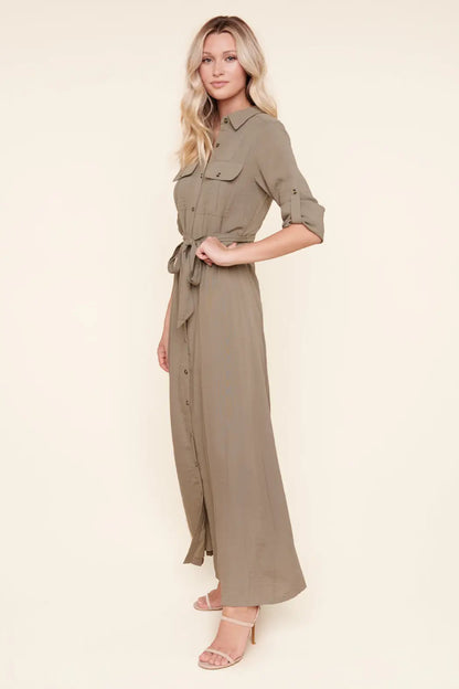 Safari Button Front Maxi Dress