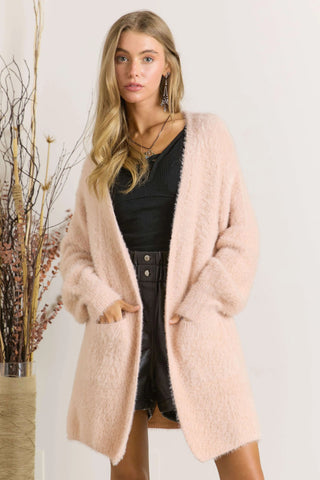 Curvy Fuzzy Solid Open Cardigan