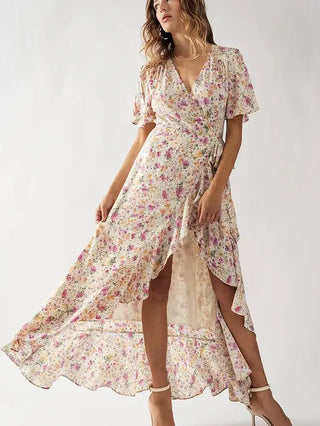 Floral Asymmetrical Wrap Maxi Dress